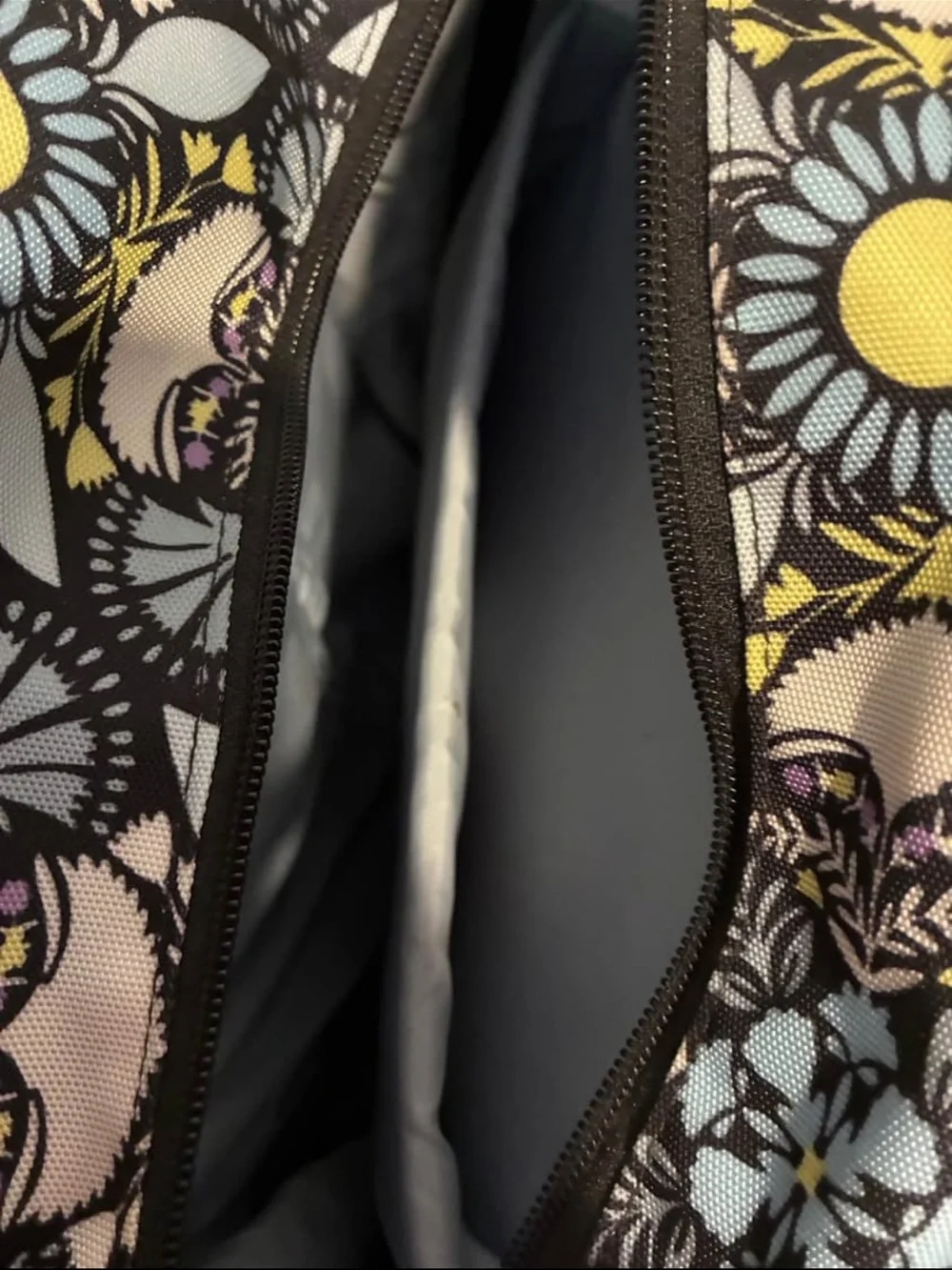 Rolling Vera Bradley Black, Yellow & Light Blue Floral Backpack